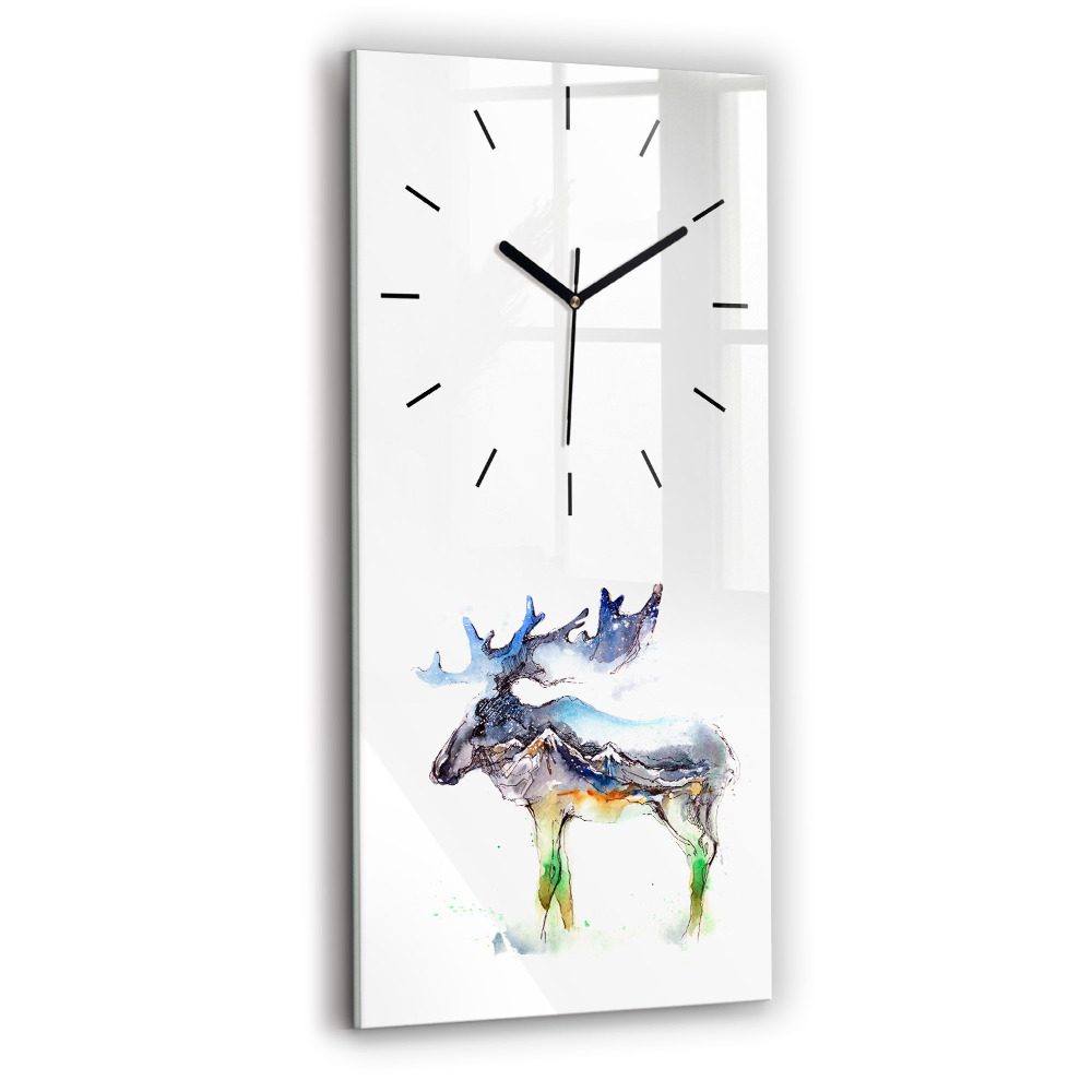 Horloge murale verticale Orignal et paysage de montagne
