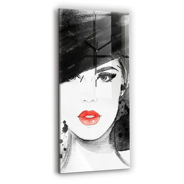 Horloge verticale en verre Femme au chapeau