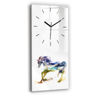 Horloge verticale en verre Montagne peinte et cheval
