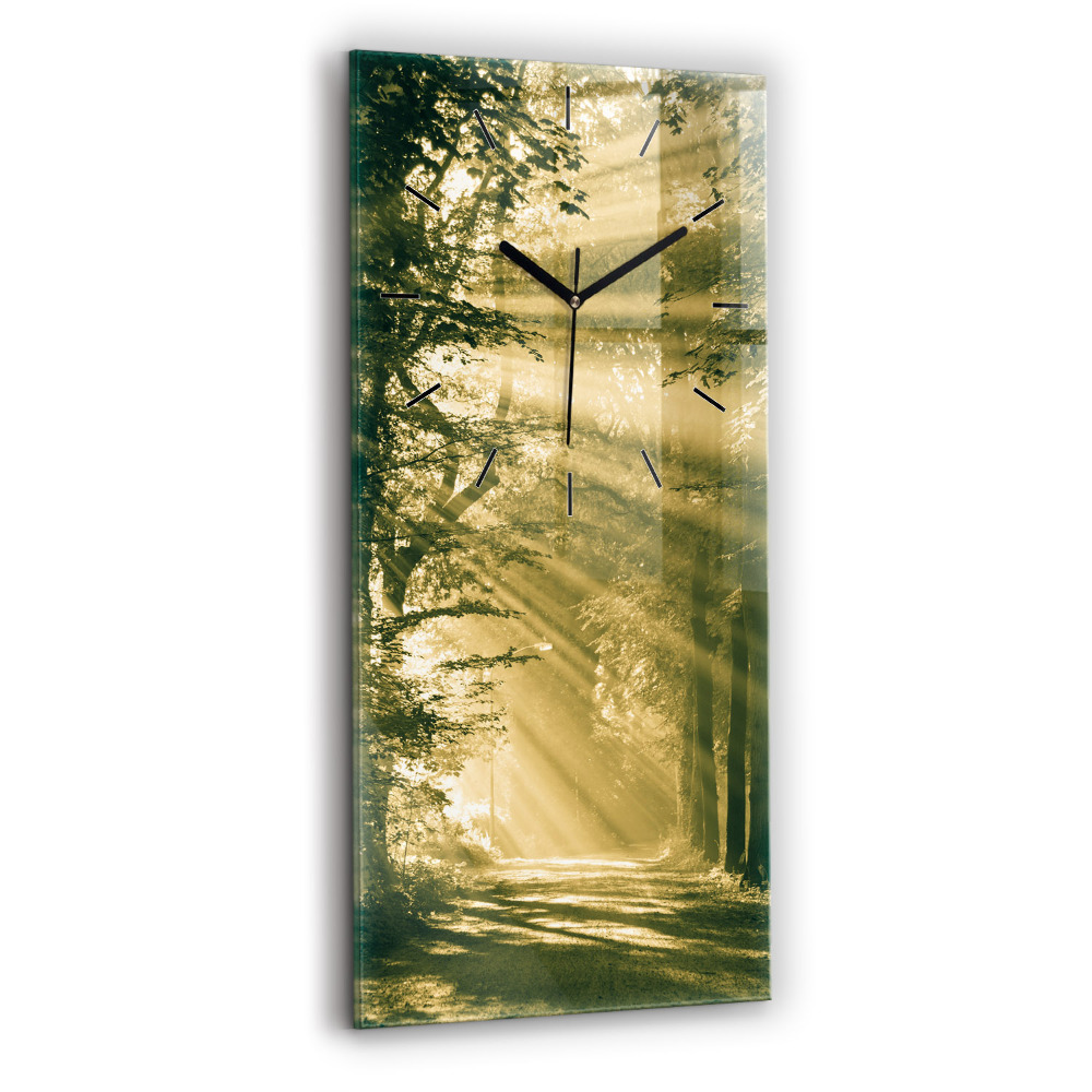 Horloge verticale en verre Rayons de soleil Forêt