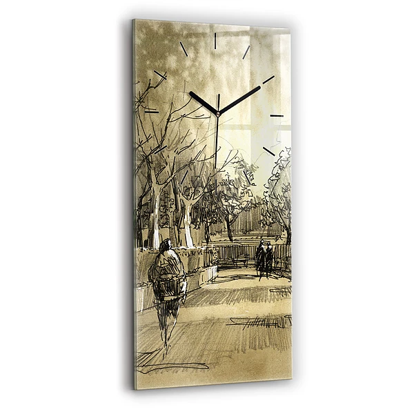Horloge murale verticale Parc et arbres en sépia
