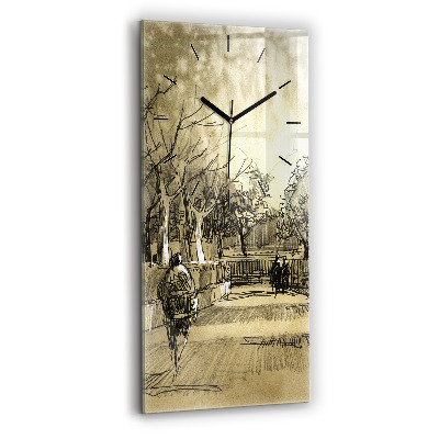 Horloge murale verticale Parc et arbres en sépia