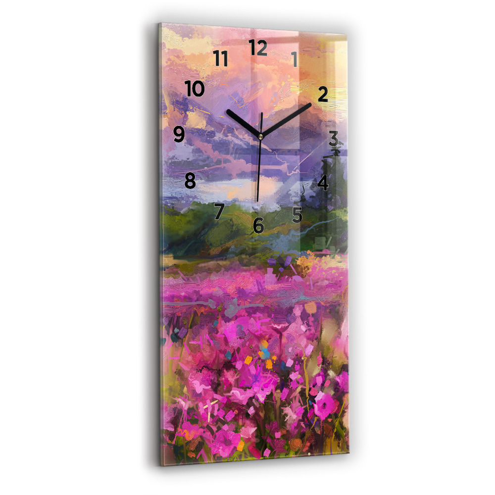 Horloge verticale en verre Paysage de nature et de fleurs
