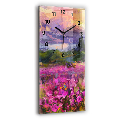 Horloge verticale en verre Paysage de nature et de fleurs