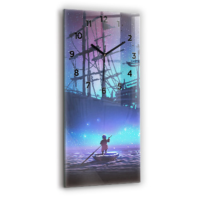 Horloge murale en verre rectangulaire Voilier fantaisie