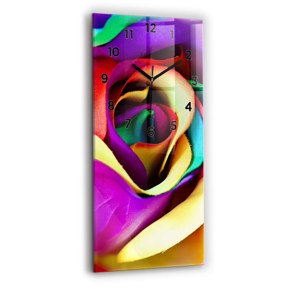 Horloge murale en verre rectangulaire Rose arc-en-ciel
