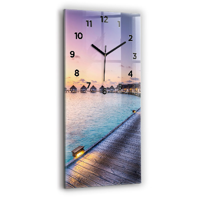 Horloge verticale en verre Coucher de soleil aux Maldives