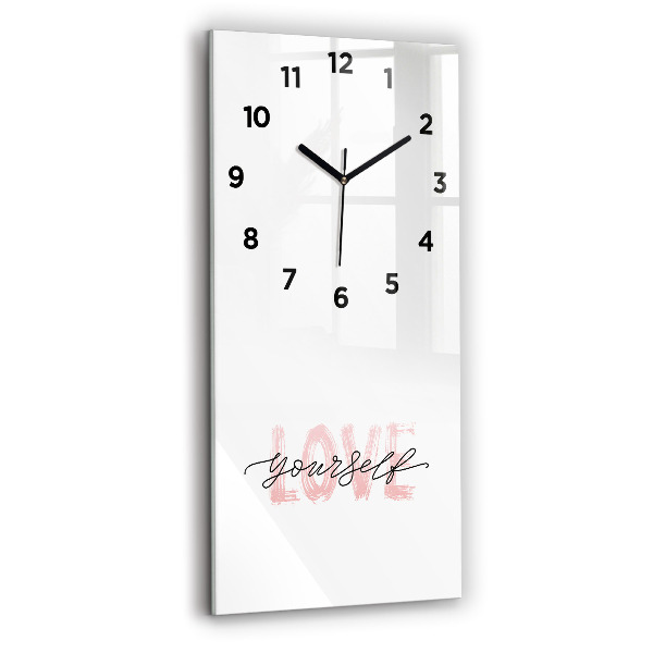 Horloge murale en verre rectangulaire Inscription "Love yourself" (aime-toi toi-même)