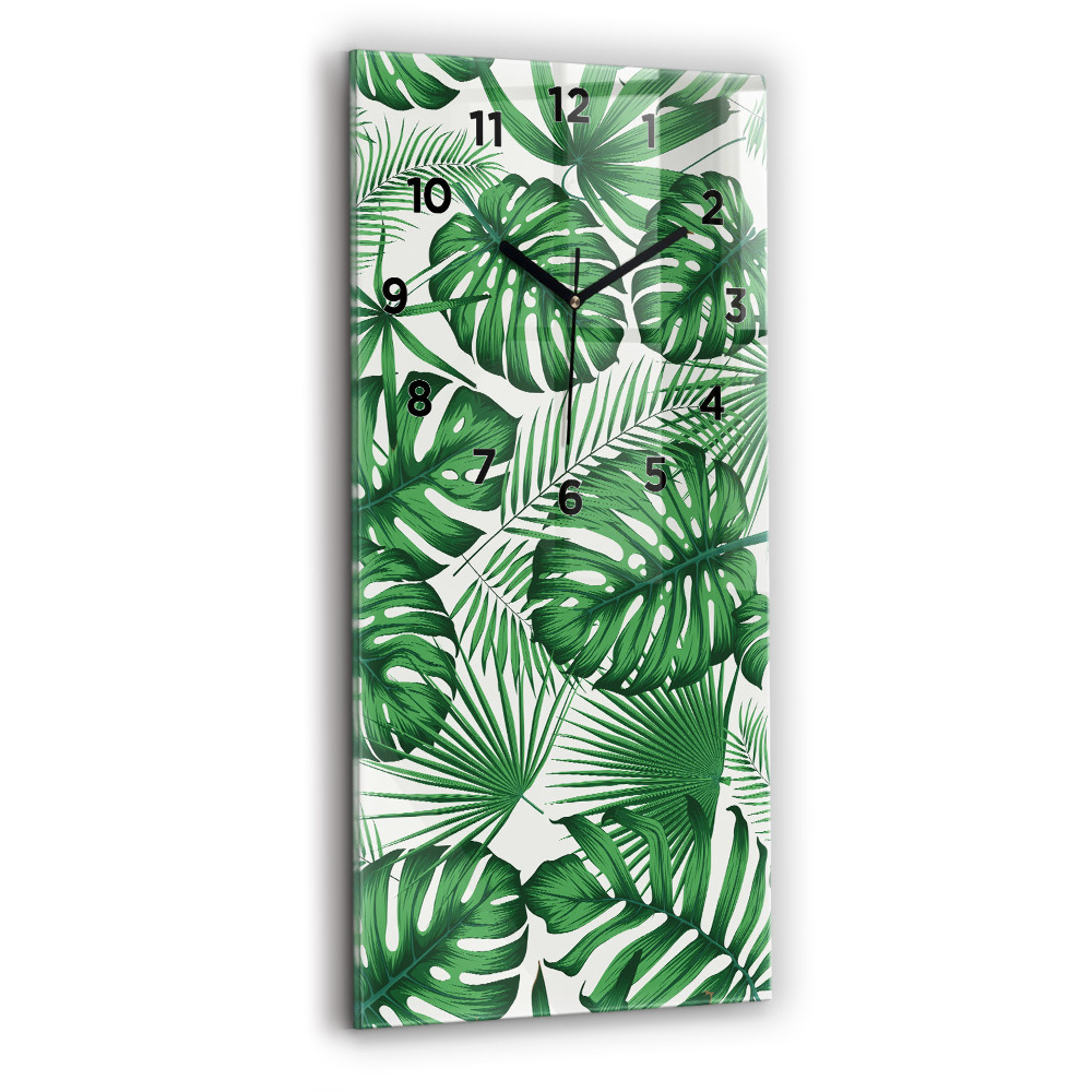 Horloge verticale en verre Feuilles de monstera