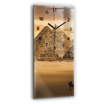 Horloge murale en verre rectangulaire Pyramides et coucher de soleil