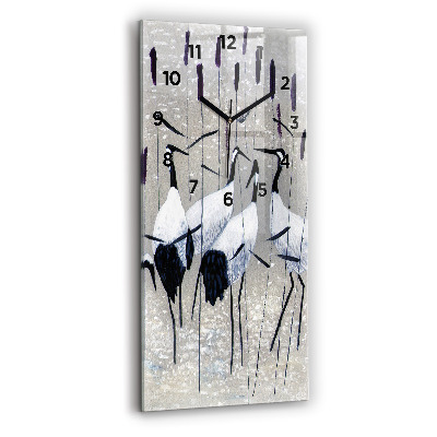 Horloge murale en verre rectangulaire Grues dans les roseaux