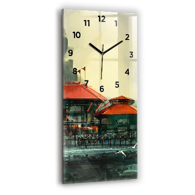 Horloge murale en verre rectangulaire Village de pêcheurs