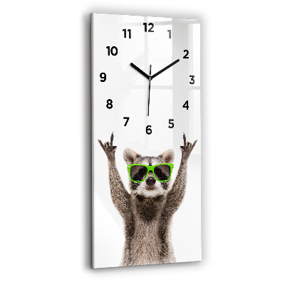 Horloge murale en verre rectangulaire Raton laveur avec des lunettes
