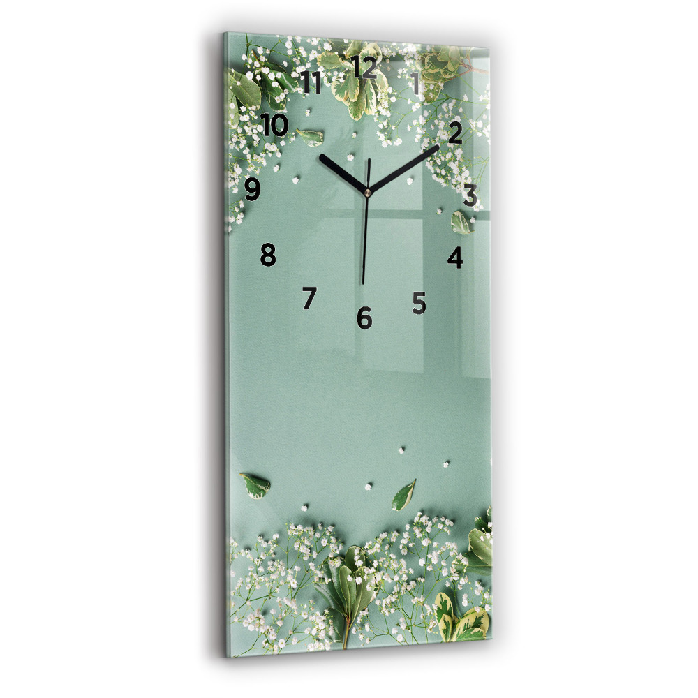 Horloge murale en verre rectangulaire Fleurs délicates