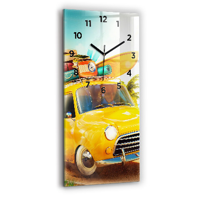 Horloge murale en verre rectangulaire Voiture avec planche de surf