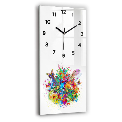 Horloge verticale en verre Harmonie florale avec papillons