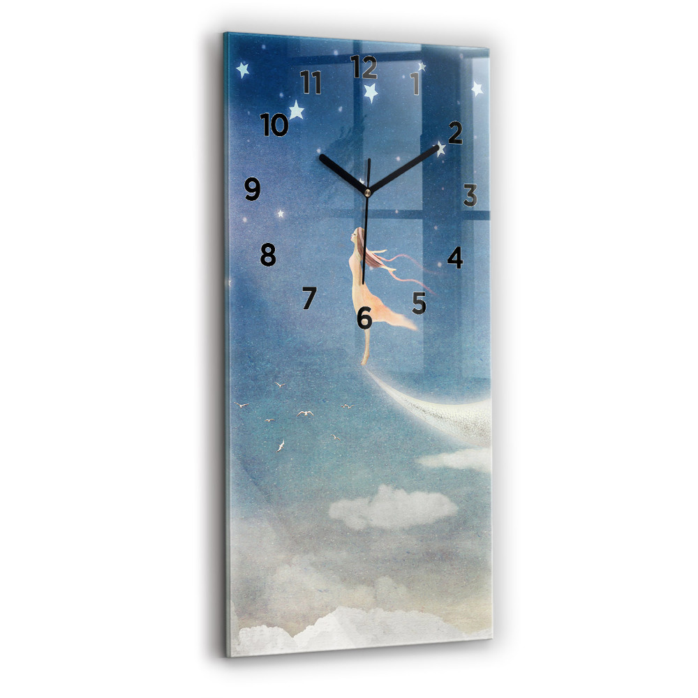 Horloge verticale en verre Fille sur la lune