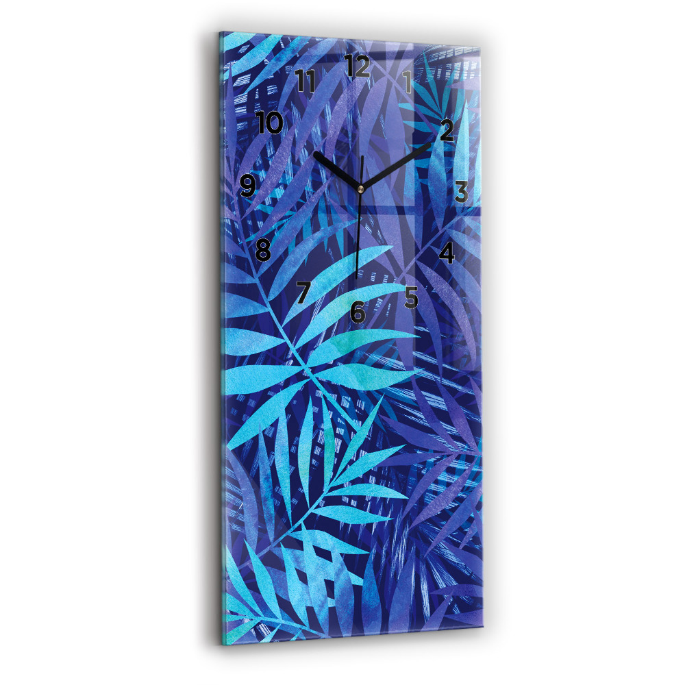Horloge verticale en verre Feuilles bleues