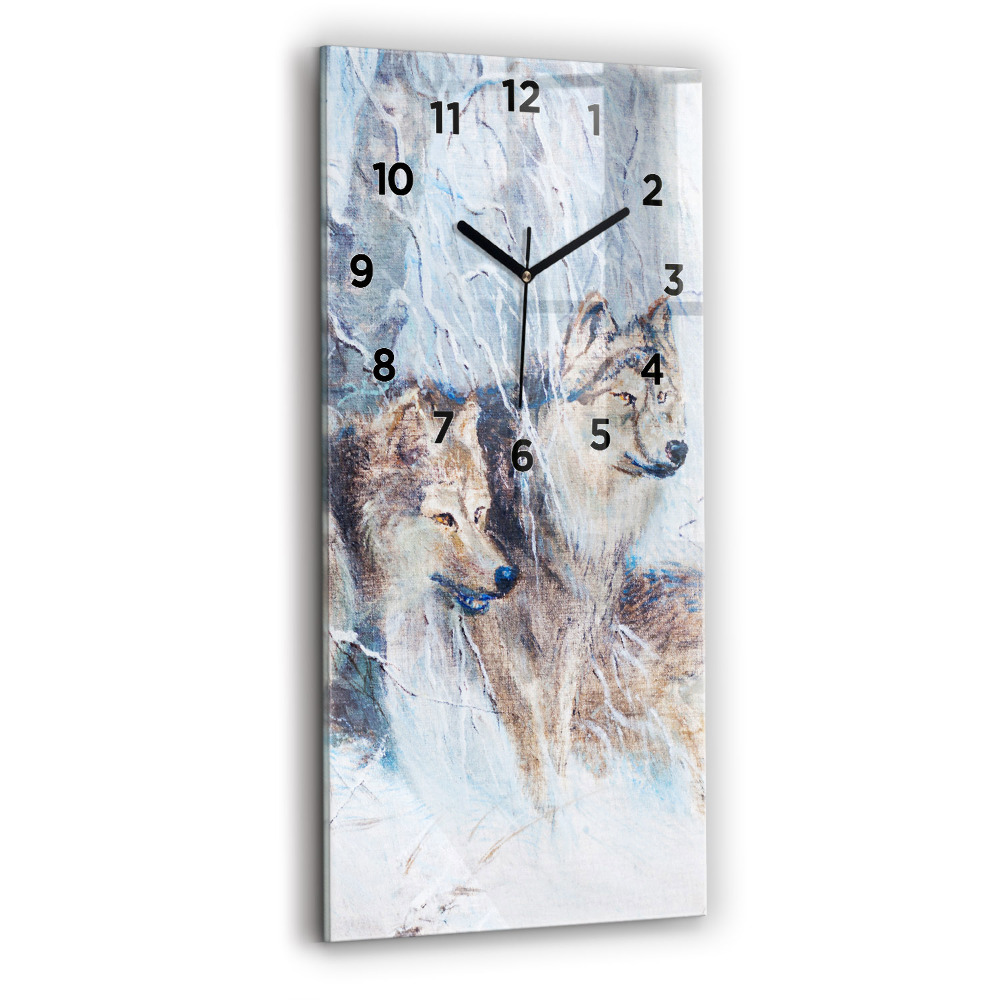 Horloge verticale en verre Loups dans la forêt