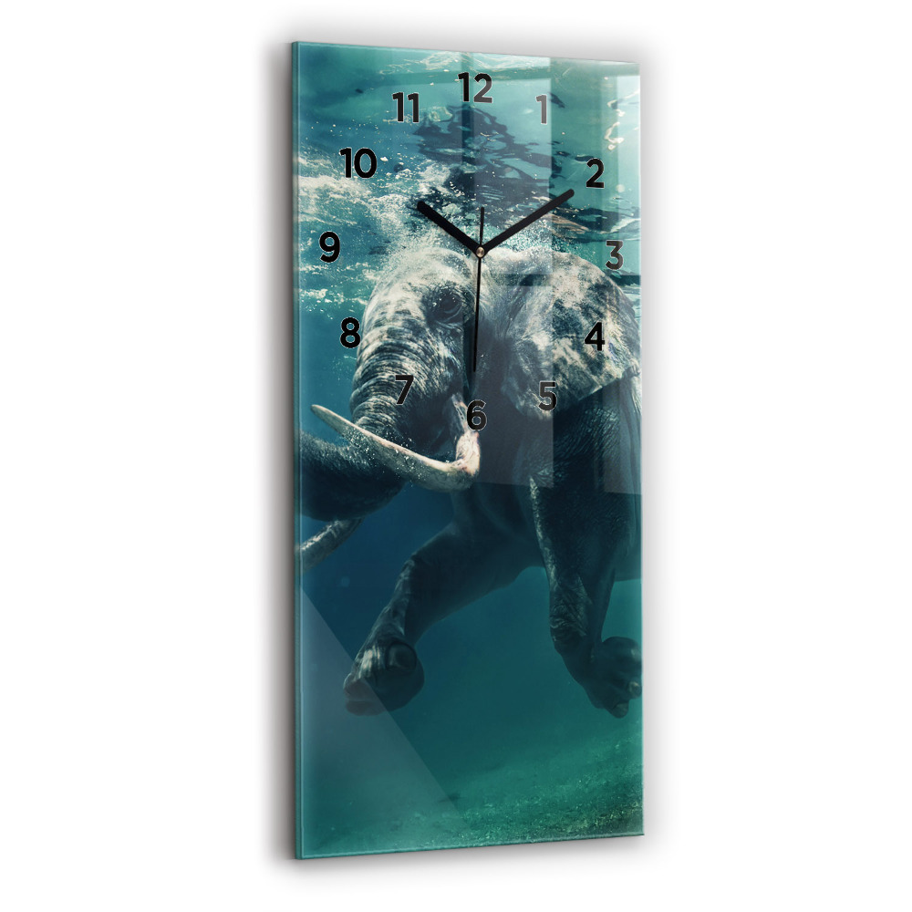 Horloge murale en verre rectangulaire Éléphant flottant dans l'océan