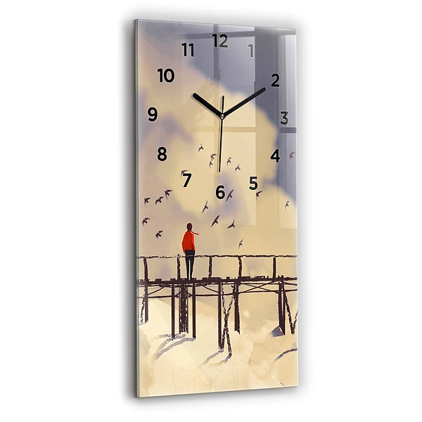 Horloge verticale en verre Homme sur un vieux pont
