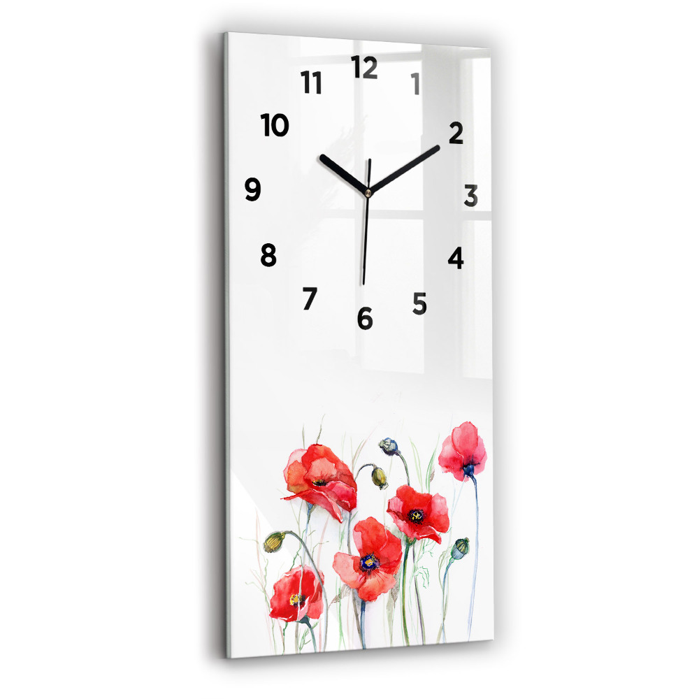 Horloge murale en verre rectangulaire Coquelicots rouges peints