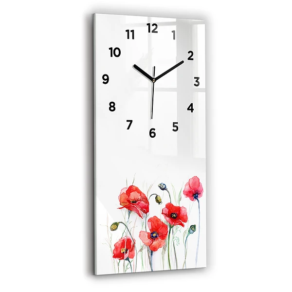 Horloge murale en verre rectangulaire Coquelicots rouges peints