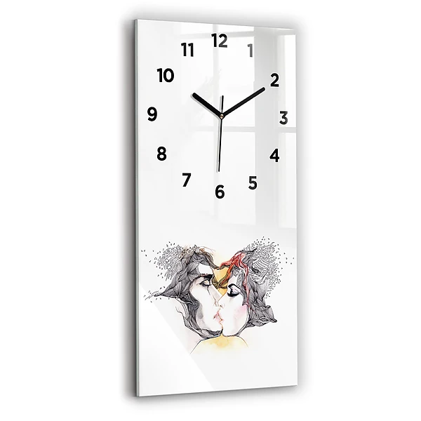 Horloge verticale en verre Dessin d'un baiser d'amour