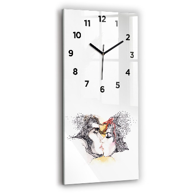 Horloge verticale en verre Dessin d'un baiser d'amour