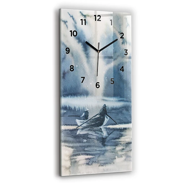 Horloge murale en verre rectangulaire Pêcheur sur un lac