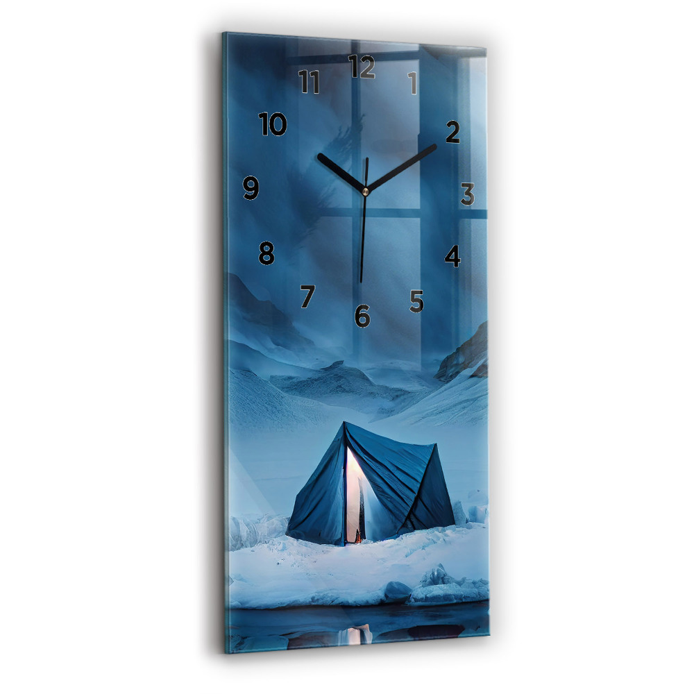 Horloge murale en verre rectangulaire Tente dans les montagnes d'Islande