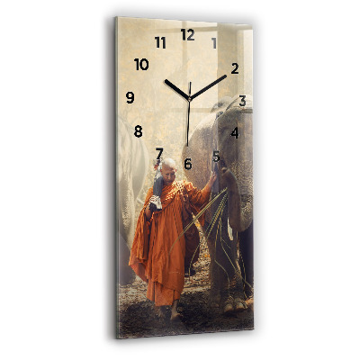 Horloge verticale en verre Moine guidant des éléphants