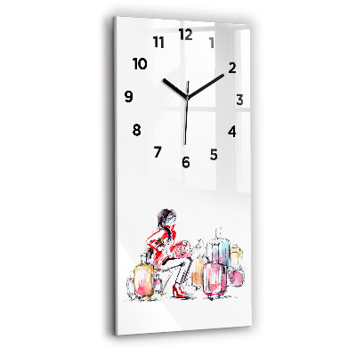 Horloge murale verticale Femme avec valises
