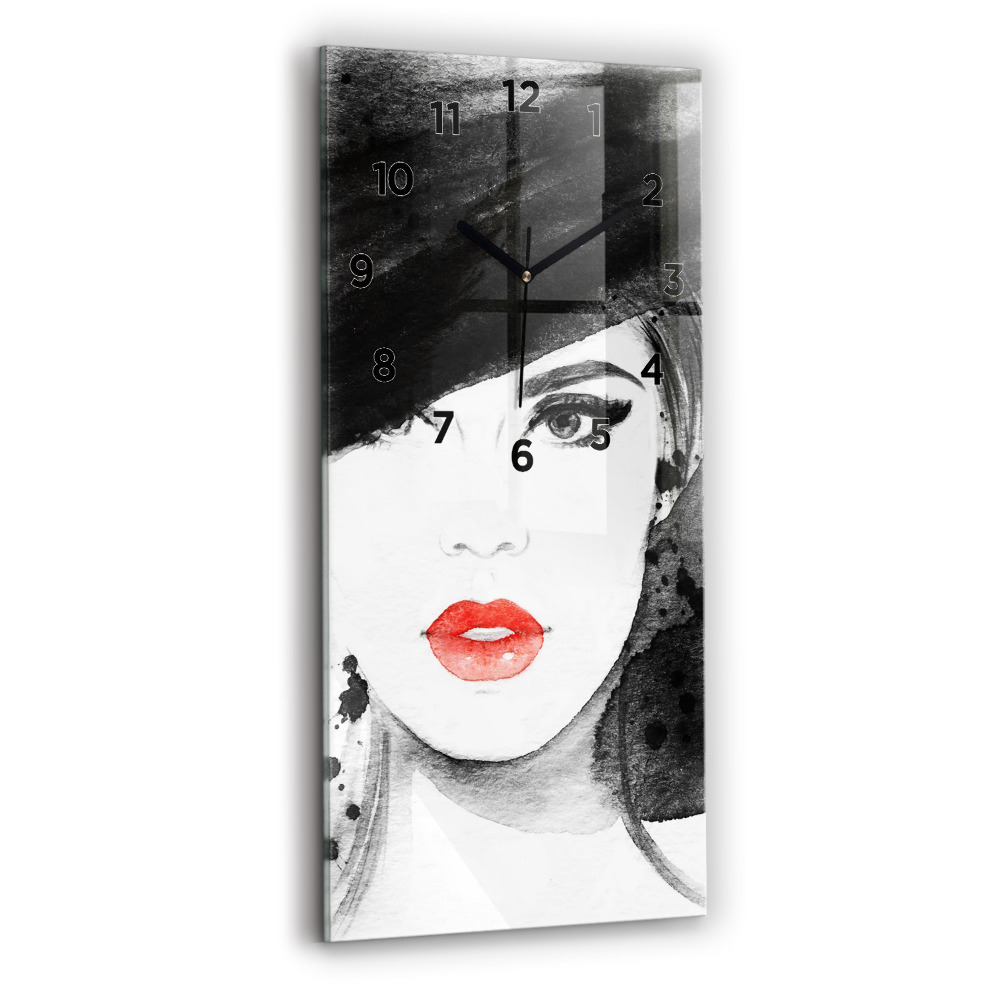 Horloge verticale en verre Femme au chapeau