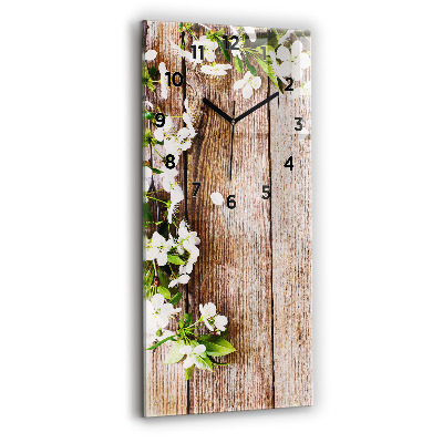 Horloge murale en verre rectangulaire Fleurs sur bois