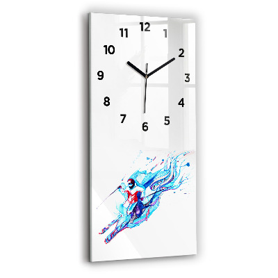 Horloge verticale en verre Skieur