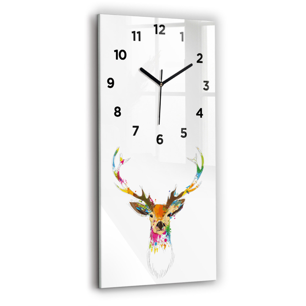 Horloge verticale en verre Tête de cerf colorée