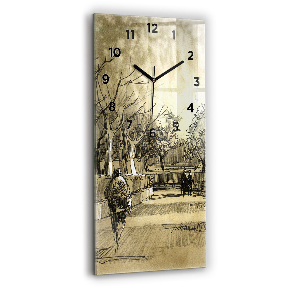 Horloge murale verticale Parc et arbres en sépia