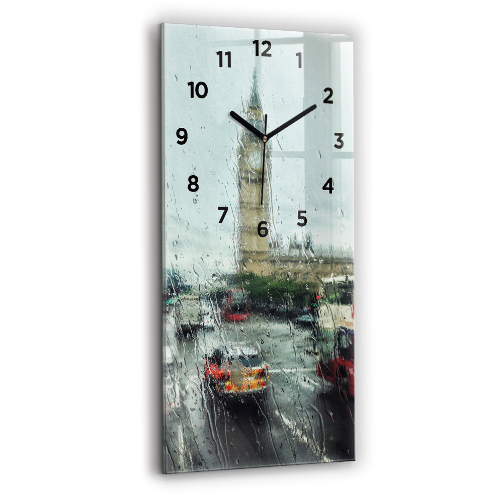 Horloge murale en verre rectangulaire Londres sous la pluie