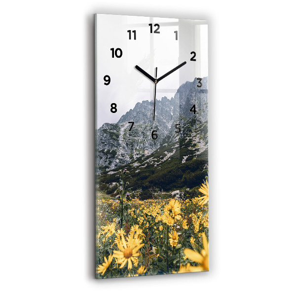 Horloge murale en verre rectangulaire Prairie de fleurs dans les montagnes