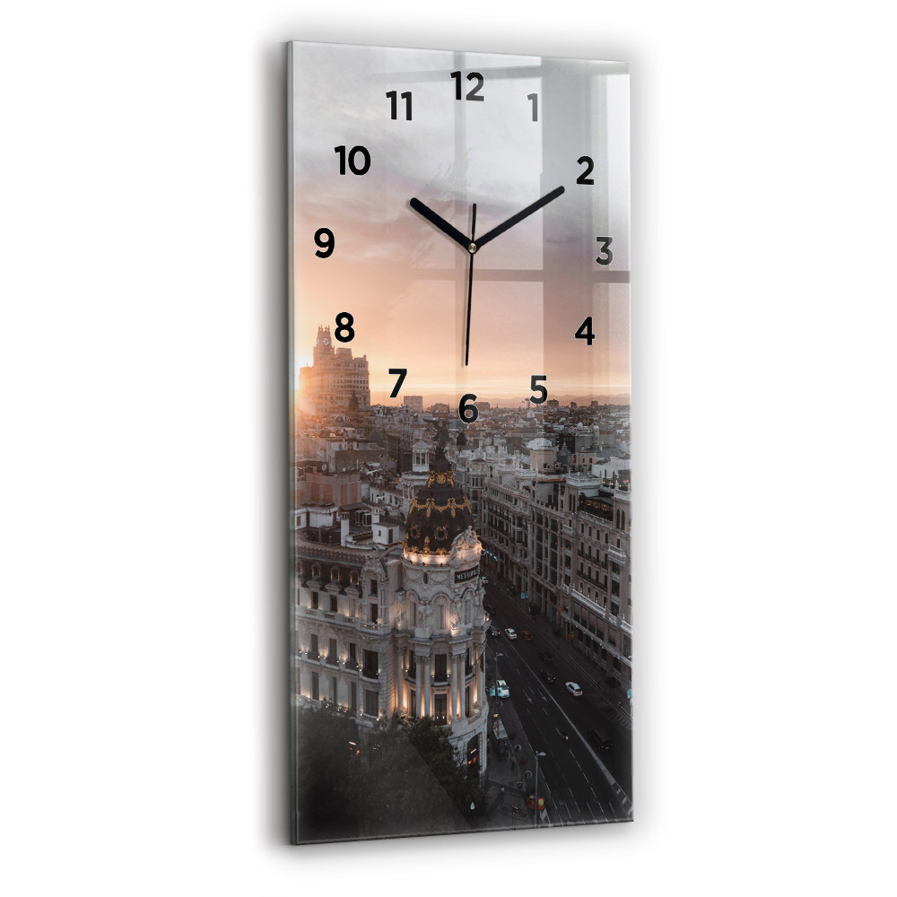 Horloge verticale en verre Villes au coucher du soleil