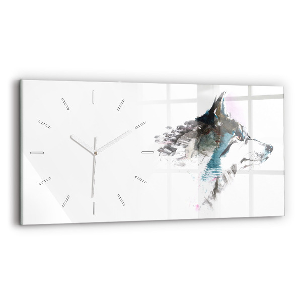 Horloge horizontale en verre Profil d'un loup peint