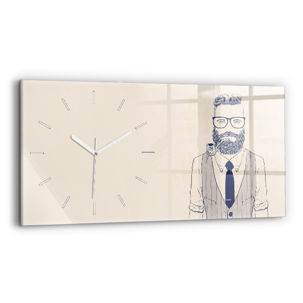 Horloge horizontale en verre Homme avec barbe et pipe