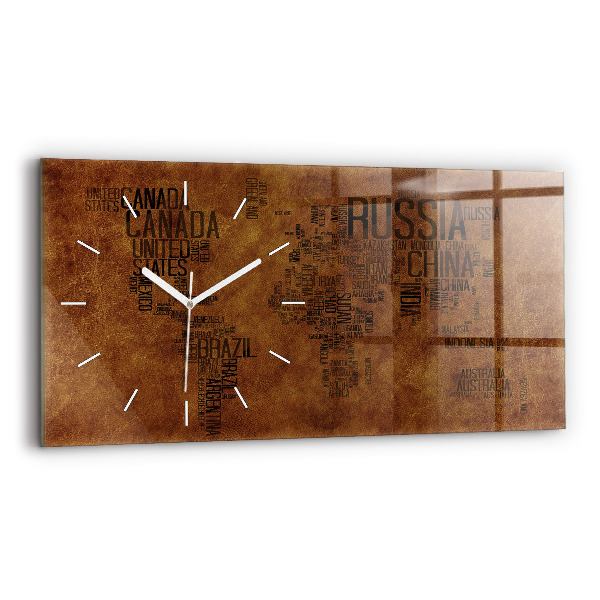 Horloge horizontale en verre Carte des noms de pays