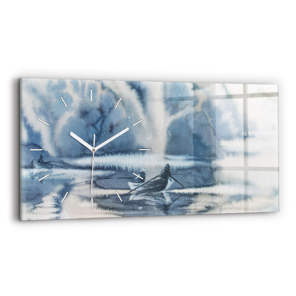 Horloge rectangulaire horizontale Lac d'hiver Bateau