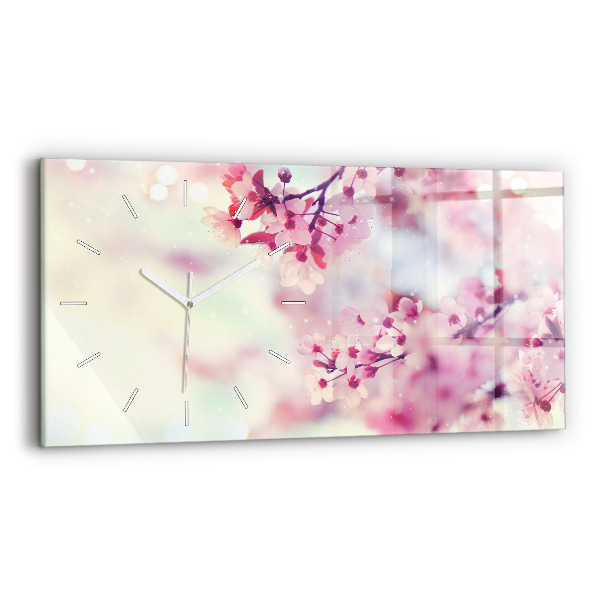 Horloge horizontale en verre Fleurs printemps