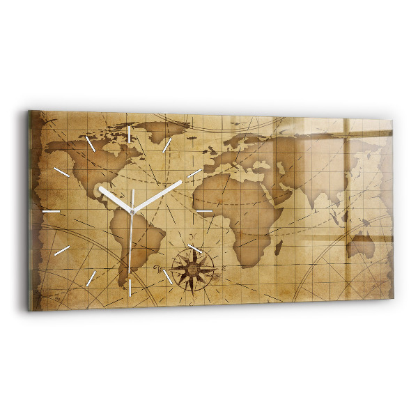 Horloge rectangulaire horizontale Carte du monde ancienne