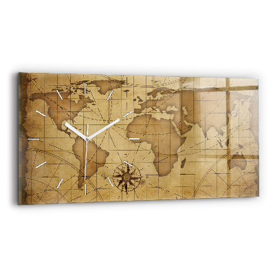 Horloge rectangulaire horizontale Carte du monde ancienne