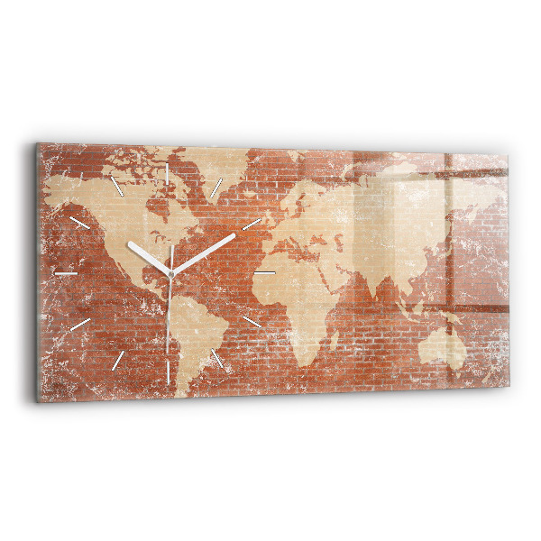 Horloge horizontale en verre Carte du monde sur une brique