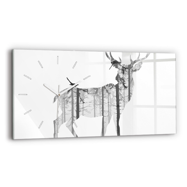 Horloge rectangulaire horizontale Silhouette d'un cerf Forêt